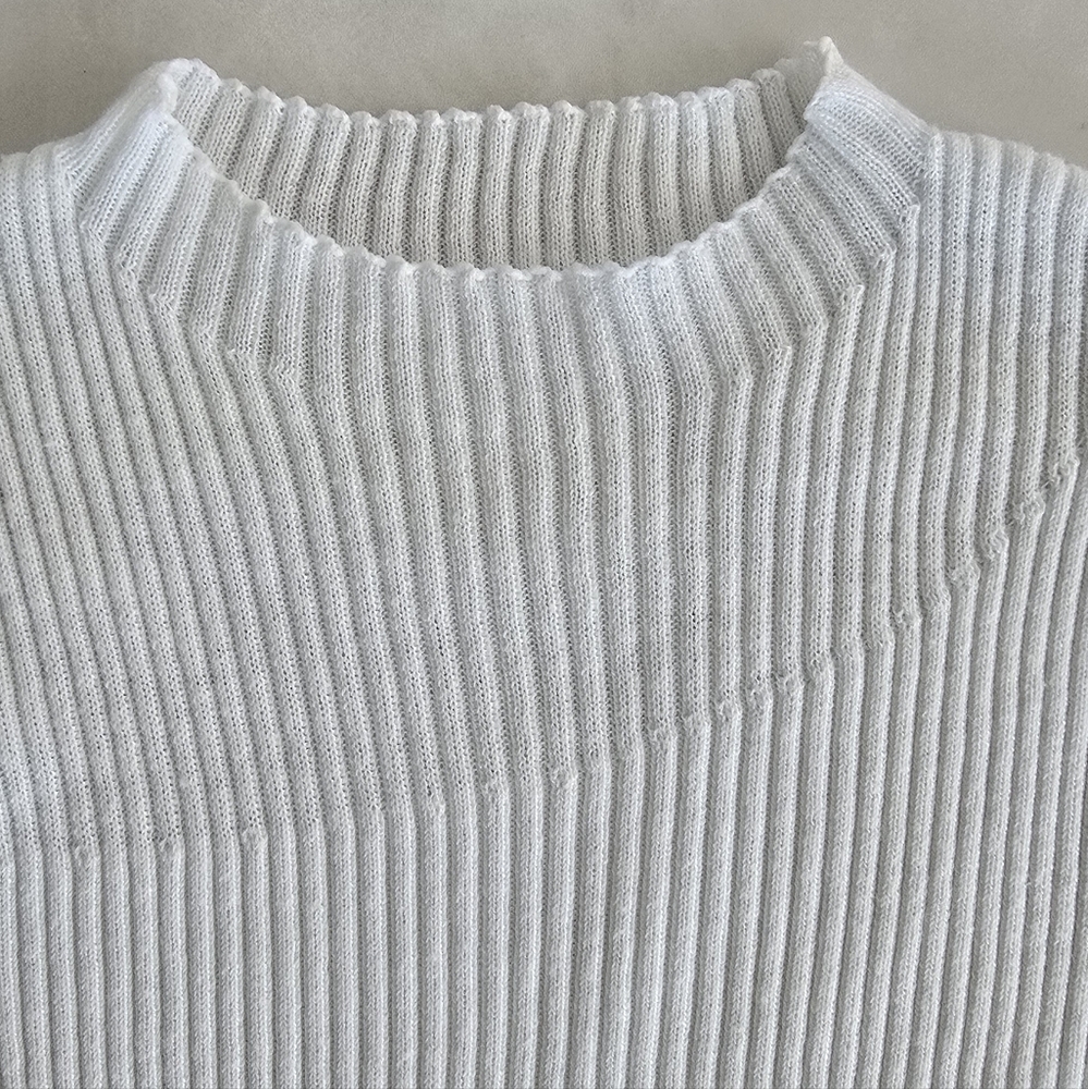 Commense Knit Ribbed Crew Neck Asymmetric Top - White - Small - Picture 9 of 12